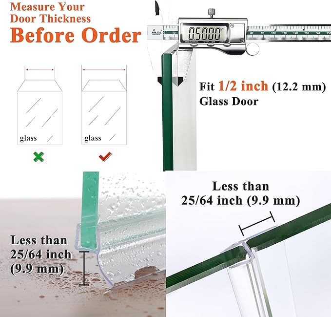 Frameless Shower Door Seal Strip 4 Pack x 39 Inch H for 1/2" Thick Glass Shower Door Side Seal Strip Bottom Seal Door Sweep Ultra Clear Polycarbonate, Stop Shower Leaks Create A Water Barrier