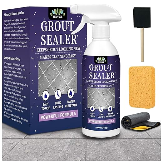 Grout Sealer,35 OZ Long LastingGrout Sealer for Shower, Floor, Kitchen - Waterproof Clear Grout Sealant for Stone, Bathroom, Marble