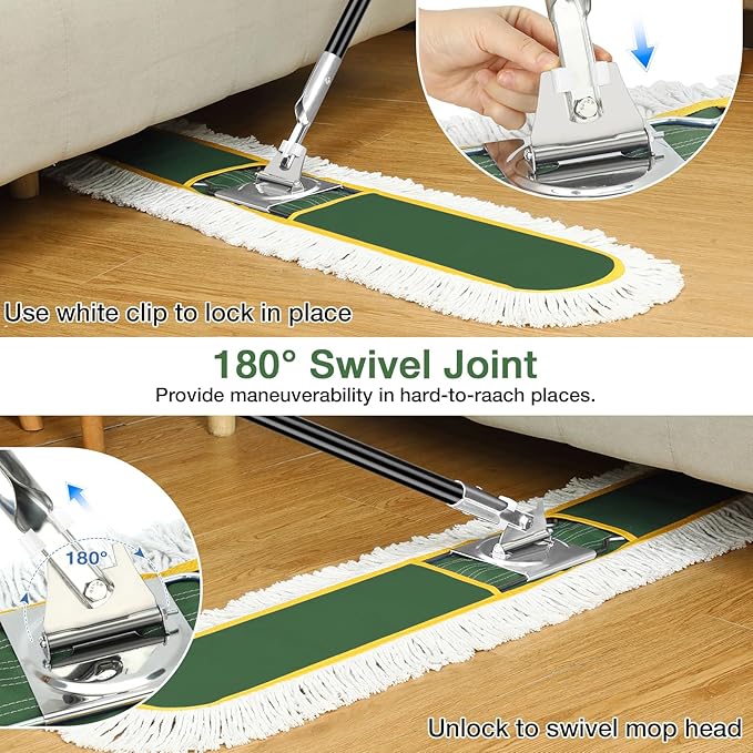 48" Commercial Industrial Dust Mop, CLDREAM Heavy Duty Floor Sweeper for Floor Cleaning with Replacement Mops Pads, Large Wet Dry Mop for Office Garage Hardwood Warehouse Factory Mall