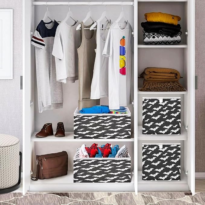 Bolaz Bat Pattern Closet Organizers Storage Cubes Storage Bins Shelf Baskets Containers for Home Room Office,Rectangle