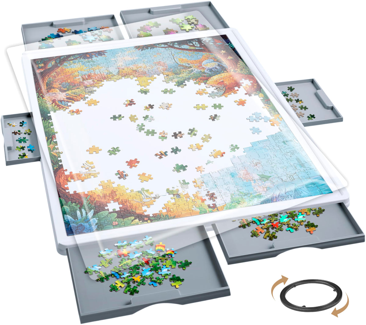 1500 Pieces Rotating Plastic Puzzle Board with 6 Storage - Image 1