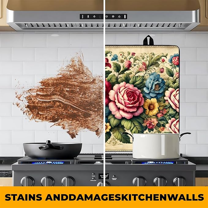 Peony Flower Stove Top Cover Retro Flower Gas Stove Top Cover for Home Decoration Kitchen Pad Non-Stick Washable Cooktop Covers Countertop Protector Keep Stove Clean 28"x20"