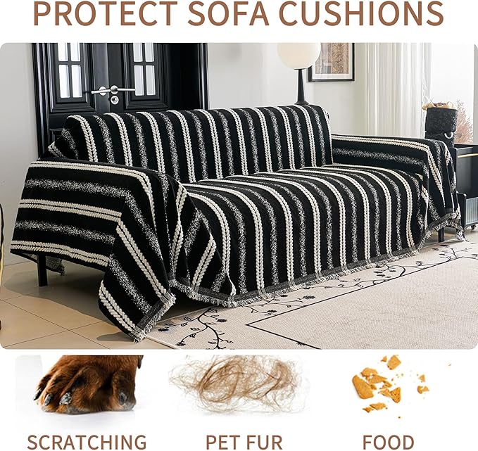 HAOMAIJIA Non Slip Couch Cover Sofa Covers for 3 Cushion Couch Washable sectional Couch Covers for Dogs pet Furniture Protector Couch Cover Blanket for Living Room (TM-Black, 71"x134")