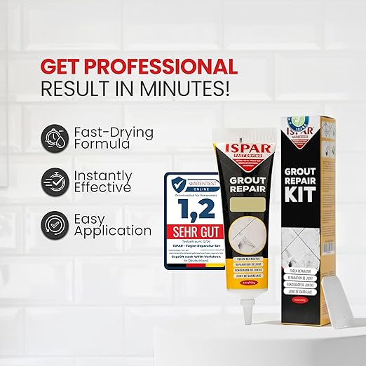 Ispar Tile Grout Repair Kit – Beige Grout Filler 8.8 oz, Ready-to-Use Caulk for Bathroom, Shower & Floor Tile Joints – Quick-Dry Grout Sealer with Spatula