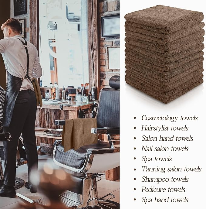 Shimeyao 40 Pack Bleach Proof Towels Microfiber Absorbent Resistant Hair Hand Towels Bulk Quick Dry 16 x 29 Inches for Barber Gym Bath Spa Shaving (Brown)