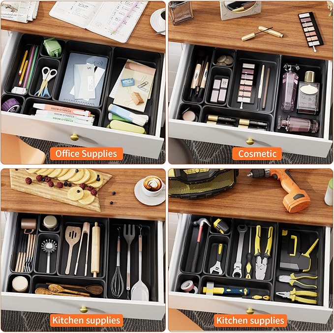 20 Pack Tool Box Organizer Tray, 5-sizes Large 12'' Tool Box Organizers And Storage, For Hammer, Wrench, Screw, Small Parts Toolbox Organization, Tool Cart Chest Garage Drawer Organizer Tray, Black