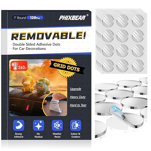 Removable Mounting Putty with Grid for Car Figure Adhesive Dots, Double Sided Sticky Dots for Vehicle Decor, Sticky Tack for Car Dashboard Ornaments, Interior Decorations, 1" Round (120Pcs)