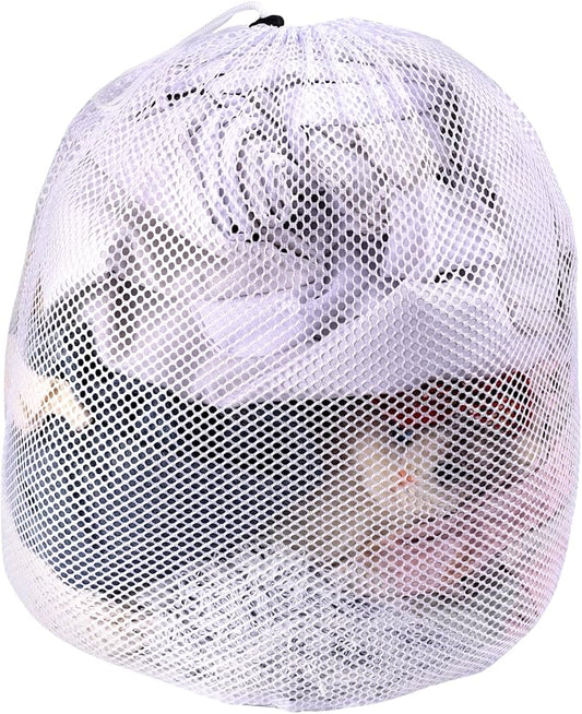 20x24 Inch Mesh Laundry Bag with Drawstring, Machine Washable White Net Washing Bag for Home Travel Hotel College Dorm Apartment Wash