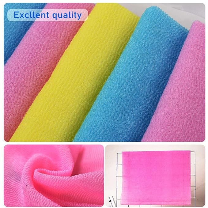 ARCH&M Back Scrubber & Exfoliating Washcloth (3 Pack) - The Ultimate Solution for Back Acne & Rough Skin, 35-Inch Japanese Towel for Full Body Cleansing (Pink x 3)