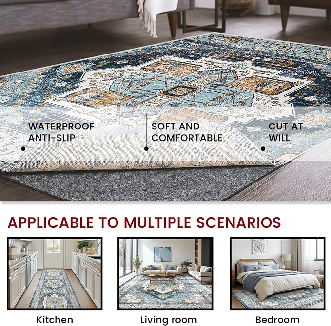 Waterproof Rug Pad, 7x10 ft Area Rug Non-Slip Carpet Pad, Non-Slip Rug Pads for All Floors and Finishes, Felt Pad for Hardwood Floors, Keeps Carpets in Place Soft and Safe