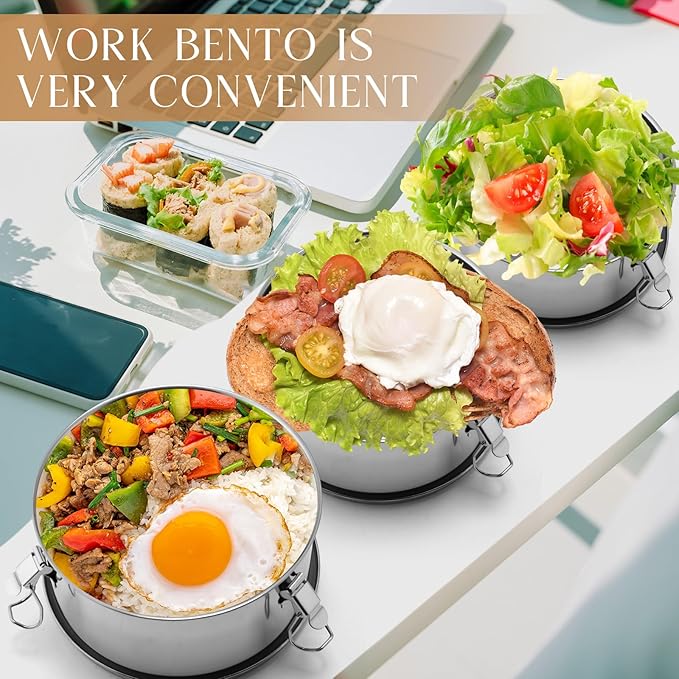 6 Pcs Stainless Steel Bento Box with Lockable Clips to Leak Proof Food Storage Containers Metal Lunch Container, Reusable Dishwasher Safe Lunch Snack Boxes, 6 Sizes