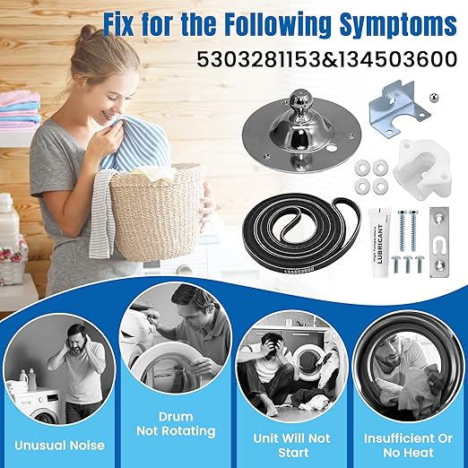 Upgraded 134503600 Dryer Belt & 5303281153 Dryer Drum Bearing Kit Compatible with Frigidai.re Ken.More Dryers Replaces AP2142648 PS1148434 PS459829 134163400 - by AMI PARTS