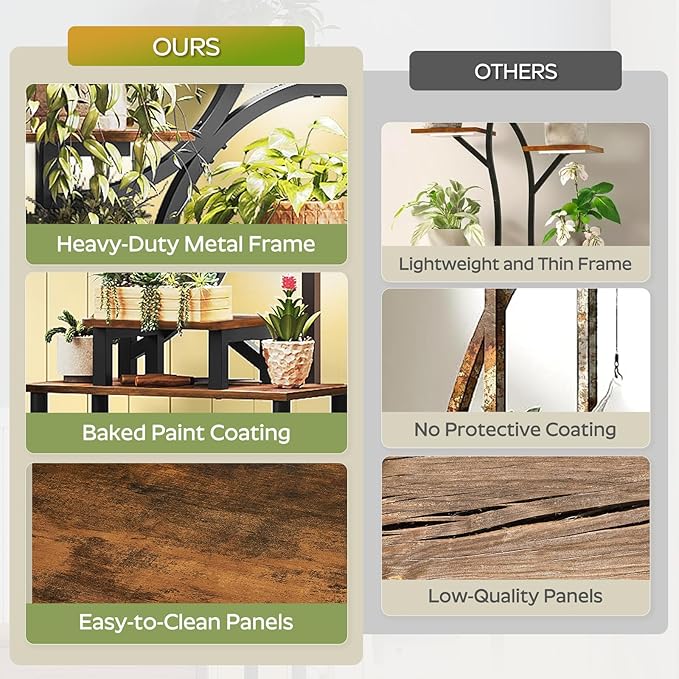 Plant Stand Indoor with Grow Lights, 9-Tier Metal Plant Stand, 69'' Tall Corner Display Shelf for Indoor Plants, for Living Room, Patio, Bedroom, Rustic Brown PT01BR
