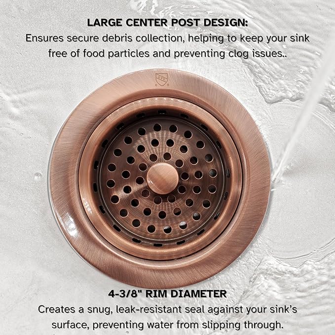 Westbrass R214-11 3-1/2-Inch Large Post Style Kitchen Sink Basket Strainer, Antique Copper