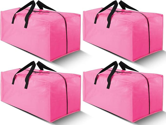 Cosy Family 4 Pack Heavy Duty Extra Large Moving Bags with Backpack Straps - Strong Handles & Zippers, Storage Totes For Space Saving, Fold Flat, Alternative to Moving Box, Pink