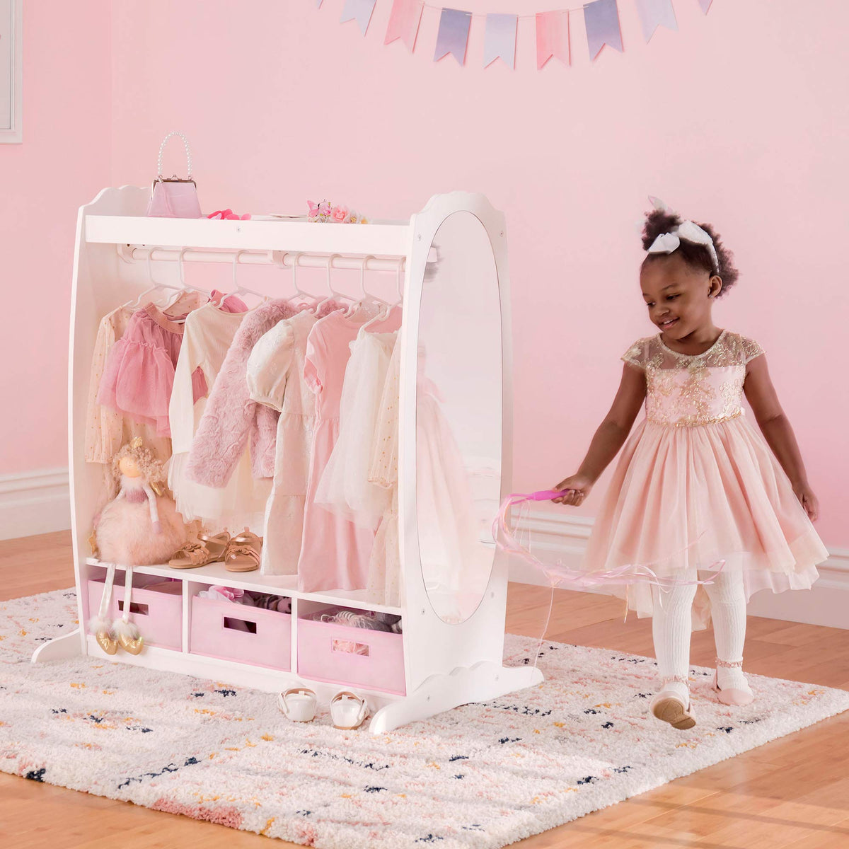 Guidecraft Dress Up Storage – White: Dramatic Play Costume Rack - Image 1