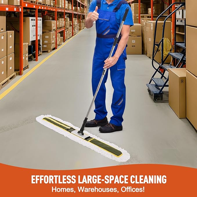 36" Commercial Dust Mop for Hardwood Floors, Tile, Laminate & Concrete - Heavy Duty Industrial Mop with Telescopic Handle, 2 Washable Microfiber Pads, Cleaning for Home, Warehouse, Office
