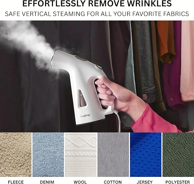 True & Tidy Compact Handheld Garment Steamer for Clothes, Travel Steamer with Stainless Steel Nozzle, 800 watts, White