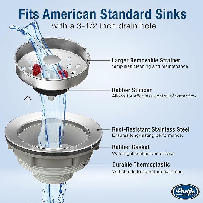 Pacific Bay Sink Strainer with Stainless Steel Removable Basket (3.5” Drain) (Pack of 4)