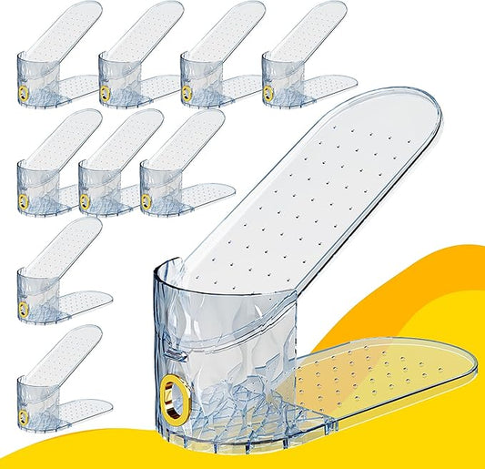 Shoe Slots Organizer, Adjustable 10 Pack Shoe Stacker for Closet Storage, Clear Double Layer Space Saver, Durable and Stackable Shoe Holder for Sneakers Heels and Flat