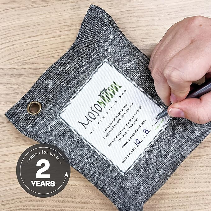 Moso Natural Air Purifying Bag 500g | Premium Bamboo Charcoal Odor Absorber for Home, Bedroom, Kitchen, Basement | Unscented Pet Odor Eliminator | Large Room Charcoal Deodorizer Bag Covers 250sqft