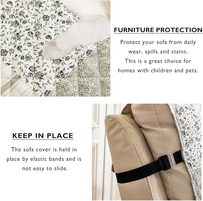 Cmfshape Skidproof Sofa Cover-Taupe Sofa Slipcover with Elastic Straps-Easy Fit Slip Cover-Patchwork Washable Furniture Protector for Pets and Kids(Recliner,Taupe)
