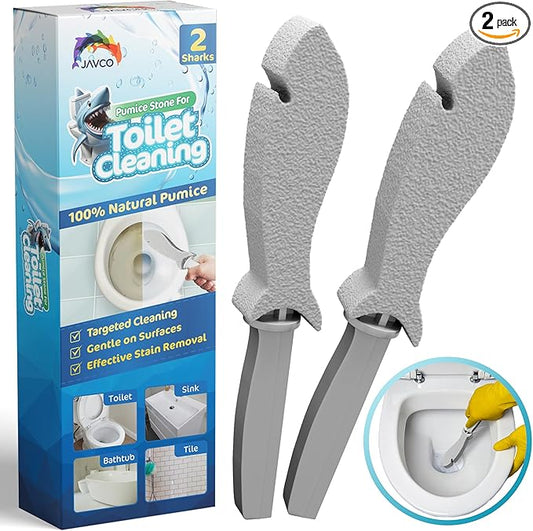 Pumice Stone for Cleaning with Handle (2 Pack) – Scrubbing Stone for Porcelain, Ceramic and Tile, Pumiceshark for Toilet Cleaning (2, small pack)