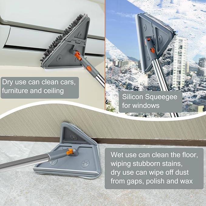 Base Boards Cleaning Tool with Long Handle 76 Inch, 360° Rotatable Wall Cleaner Mop Base Board Cleaner Tool, Wall Cleaning Mop with 10 Reusable Pads for Walls, Ceilings and Baseboards