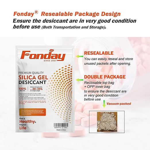 10g x 30 packs Fonday Rechargeable Silica Gel Desiccant Packets Fast Reactivate Desiccant Bags Moisture Indicating Orange to Green