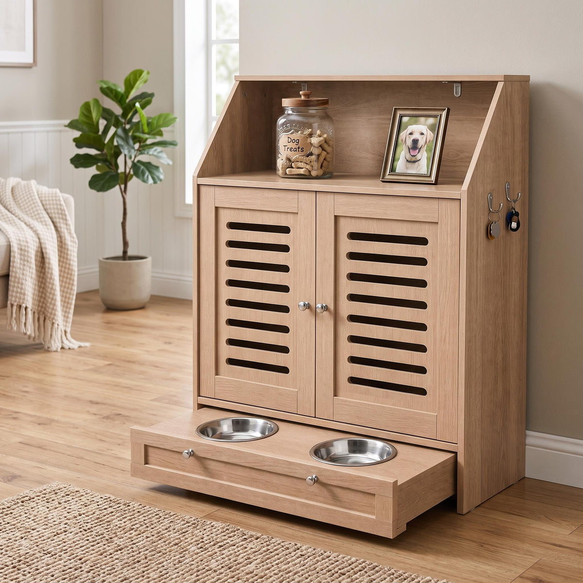 Takywep Wooden Mess-Proof Elevated Dog Feeding Station - Image 1