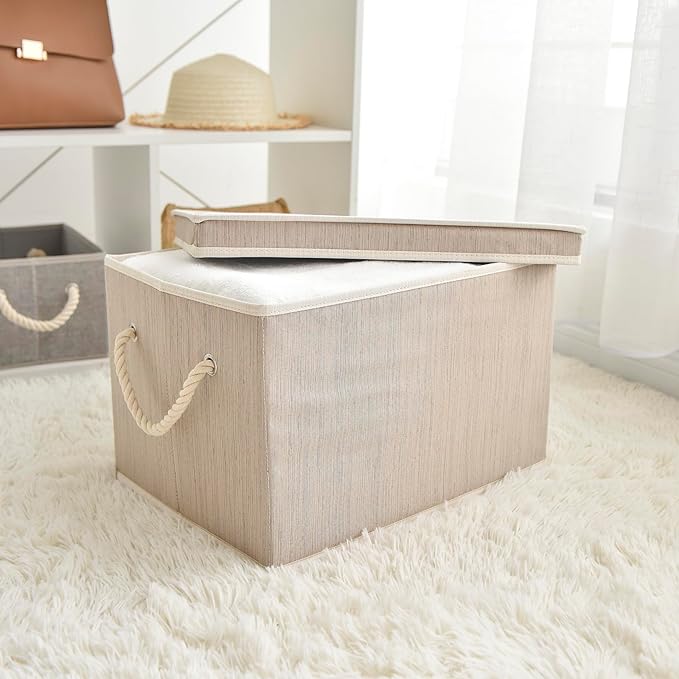 2 Pack Large Storage Baskets for Shelves | Fabric Closet Organizers and Storage Bins with Lids Home Organization | Decorative Collapsible Baskets for Organizing Clothes 16.3"x 12"x 10.24"