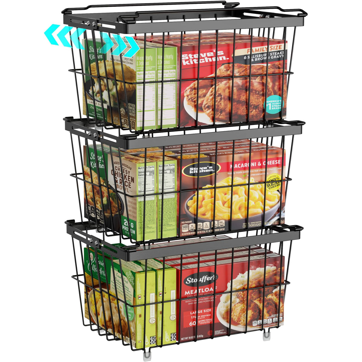 Freezer Organizer Bins - Adjustable Width & Extra Depth, 3 Pack - Image 1