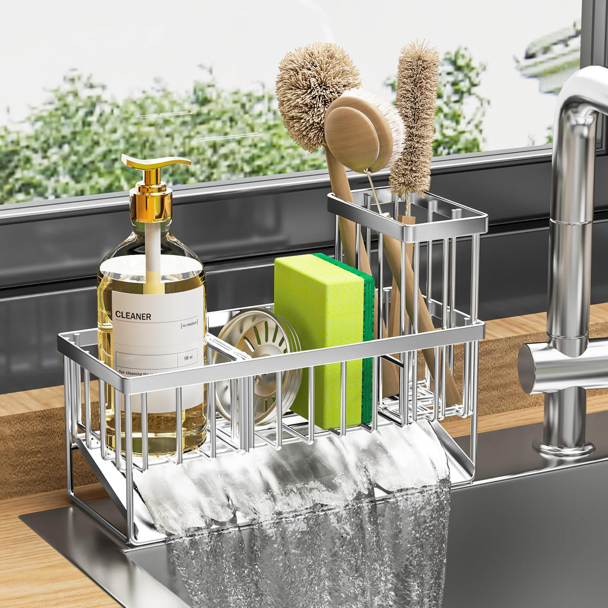 Cisily Sink Caddy Sponge Holder for Kitchen, 304 Stainless Steel - Image 1
