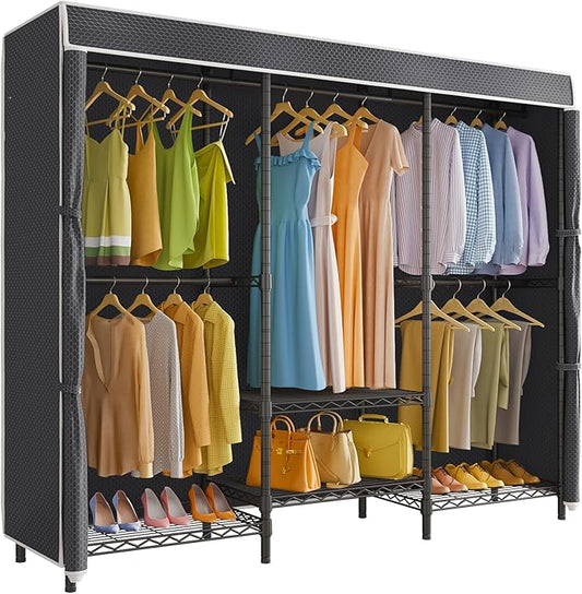 VIPEK V5C SE Covered Clothes Rack Heavy Duty Garment Rack with Cover and Adjustable Shelves, Freestanding Portable Closet Wardrobe Closet Racks, Black Clothing Rack with Black Upgarded Polyester Cover
