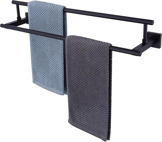 Bath Double Towel Bars, Towel Racks SUS304 Stainless Steel, Towel Holder for Bathroom Wall Mount, Towel Hanger Rail Accessories, 2-Tiers (Matte Black, 24 Inch)