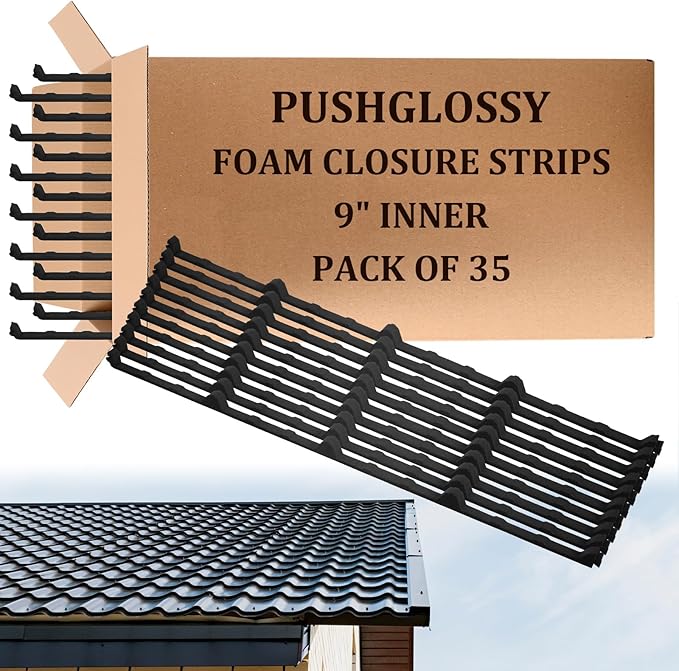 35 Pcs 9 in Metal Roofing Foam Closure Strips Panels 3 ft Long Inside Outside Classic Rib Profile Roof Closure Strips for Insulation Weather Barrier and Noise Moisture (Interior)