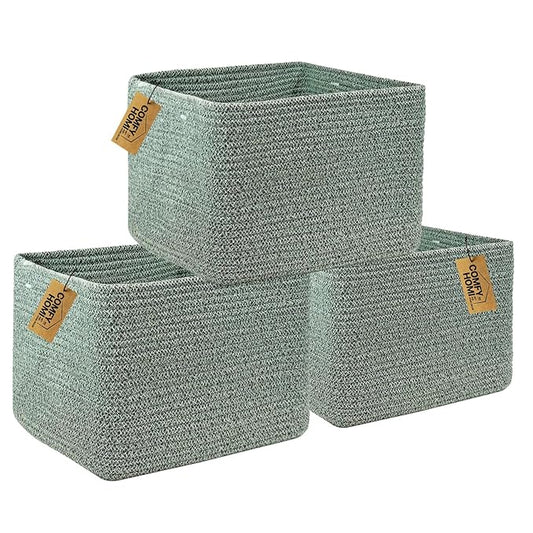 COMFY-HOMI 3Pack Small Woven Cotton Rope Basket for Organizing, Gift Baskets for Handles, Empty Gift Baskets, Medium Rope Basket|13.5" x 11" x 9.5" home decor for Living Room, Bathroom