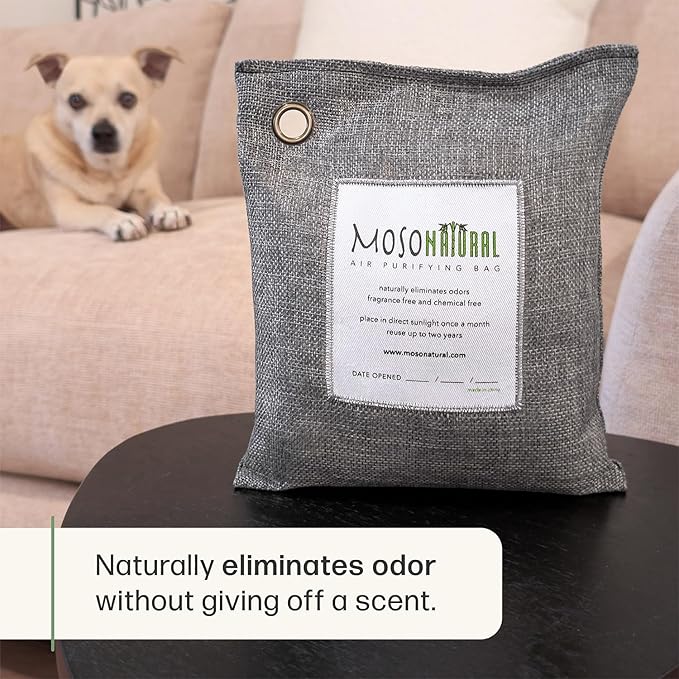 Moso Natural Air Purifying Bag 500g (2 Pack) Premium Bamboo Charcoal Odor Absorber for Home, Bedroom, Kitchen, Basement | Unscented Pet Odor Eliminator | Large Charcoal Deodorizer Bag Covers 250sqft