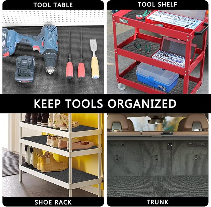 Foam Toolbox Liner Drawer Mat 1/8 Inch Thick X 35.4 Inch Wide X 9.8 Ft Long Black, No Slip for Protecting Cabinet, Garage, Cart, Tool Box