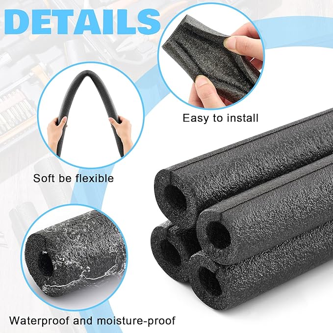 Amylove 12 Pcs 1 Feet Foam Pipe Insulation Foam Tube Insulating Water Pipe Pool Swim Noodles Pre Slit Heat Preservation Pipes Covers for Tubing Outdoor Winter Freeze Protection(Black, 3/4 Inch)