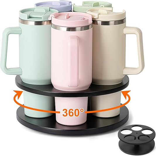 MyLifeUNIT Tumbler Organizer, 360° Rotating Water Bottle Organizer for Stanley Cups 40oz/30oz/20oz, Wooden Stanley Cup Holder for Cabinet Storage (Black)