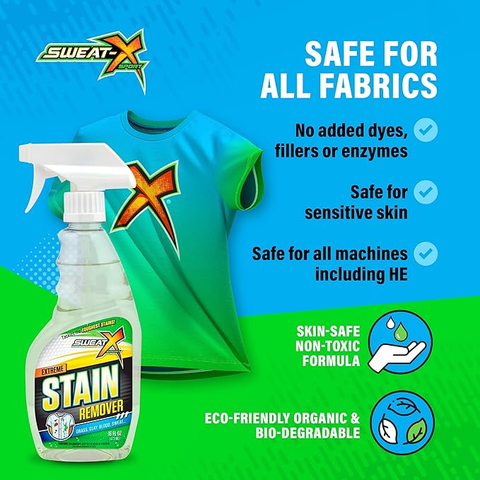 SWEAT X Extreme Stain Remover Spray for Clothes - Professional Laundry Stain Remover Spray for Performance Fabrics & Activewear - Powerful Stain Treater & Spot Remover for Clothes - 16 oz (1 Bottle)