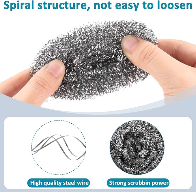 200 Pcs Stainless Steel Wool Scrubber Bulk Steel Wool Sponges Pack Metal Dishwashing Wire Scouring Pads Heavy Duty Clean Dish Pot Pan and Oven for Cleaning Kitchen Bathrooms and More