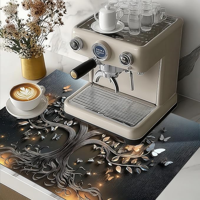 Stove Top Cover 28x20 Inch Diatomite Butterfly Tree Relief Kitchen Decor Glass Cooktop Protector Dish Drying Mat Coffee Mat Electric Stove Cover Mat Heat Resistant Pad