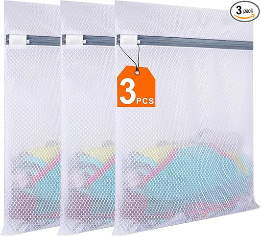 3PCS Heavy Duty Honeycomb Mesh Laundry Bags for Delicates - XL 12x16 Inch Lingerie Wash Bags with Rustproof Zippers, Tear-Resistant for Washing Machine & Dryer, Protect Bras/Socks/Underwear