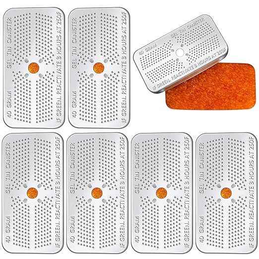 6 Pack 40 Gram Silica Gel Canister Dehumidifier Desiccant Orange to Green Reusable Indicating Desiccant Moisture Absorber for Car Closet Cabinet Bag Storage Box(6 Boxes)