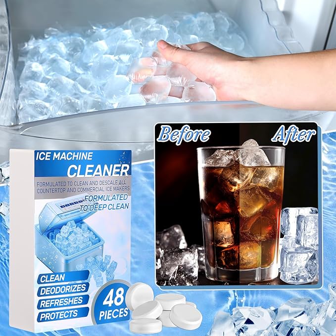 4 Pack 48 Pcs Ice Machine Cleaner Tablets Descaler, Clean Tablets for Ice Makers, Scale Remover for Countertop, Deep Cleaning, Remove Odor
