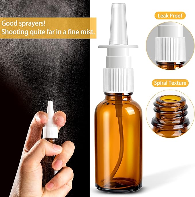 20 Pcs Nasal Spray Bottle, 30ML/1oz 12 Pcs Empty Refillable Fine Mist Glass Nasal Spray Bottle with 4 Funnels and 4 Labels…