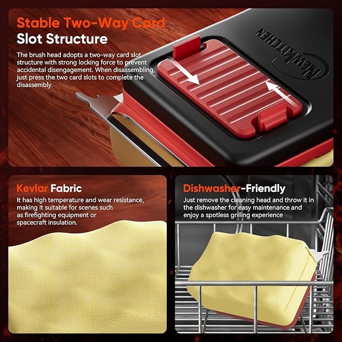Grill Brush Bristle-Free Steam Cleaning, BBQ Brush Replaceable Heat-Resistant Kevlar Head with Grill Scraper Safe Barbecue Grill Cleaner for All Grill Types (2 Pack Cleaning Head)