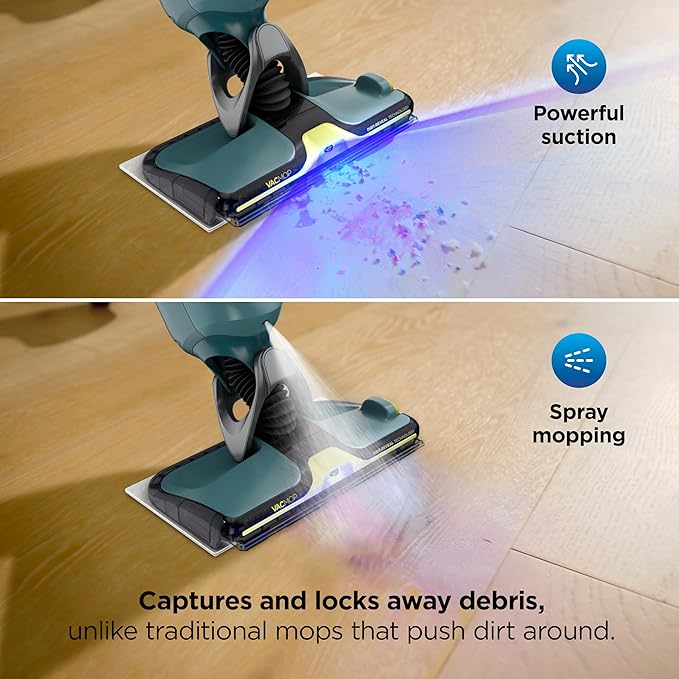 Shark VACMOP Reveal NEW Cordless Hard Floor Cleaner, Vacuum & Spray Mop, Powerful Suction, Lightweight, Illumination Light, Includes 4 Disposable Pads, 12oz Pet Multi-Surface Cleaning Solution, VM401